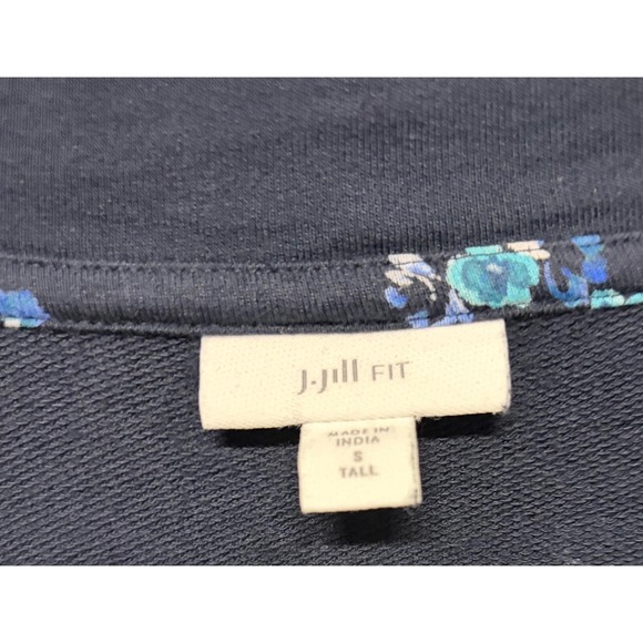 J.Jill Fit Navy Blue Teal Floral French Terry V-Neck Pocket Dress Small Tall - Picture 3 of 5